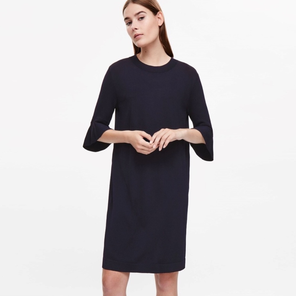 COS Flared Sleeve Knit Dress Black Size Large - Picture 2 of 11